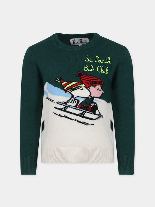 Maglione verde per bambino con Snoopy,Mc2 Saint Barth,DOUGLAS SB BOB CLUB 51 EMB