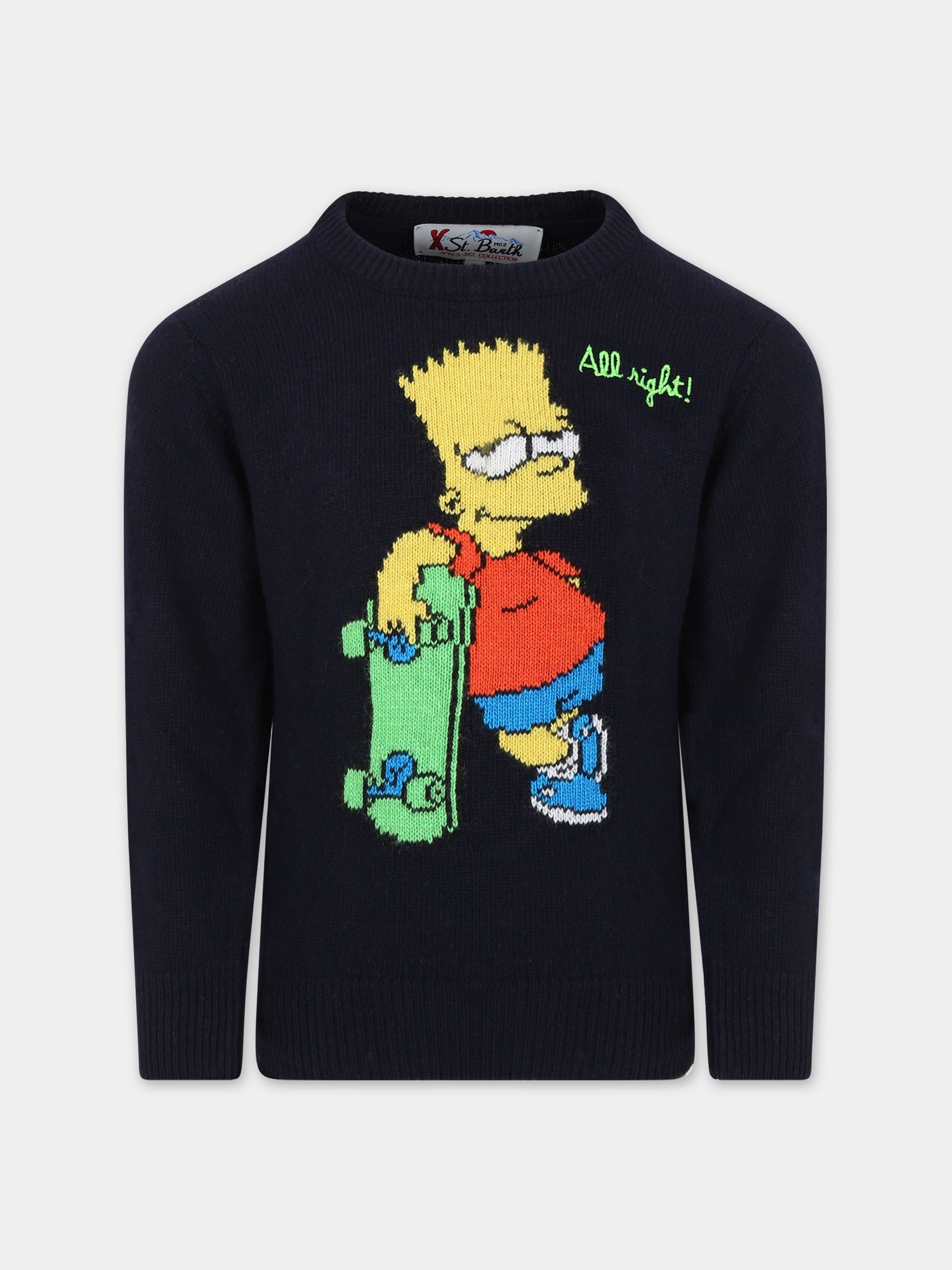 Maglione blu per bambino con Bart,Mc2 Saint Barth,DOUGLAS BART RIGHT 61 EMB