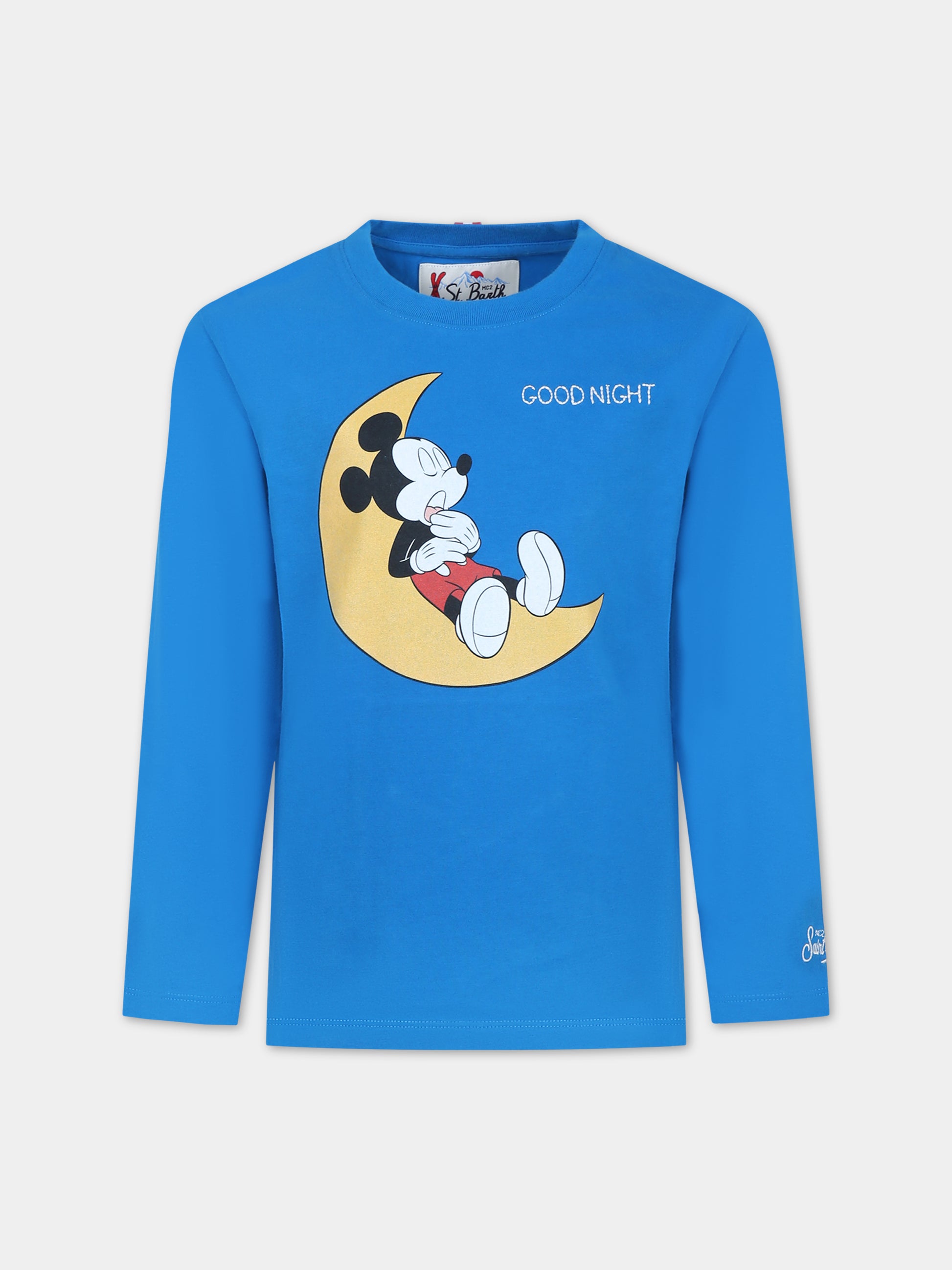 T-shirt azzurra da pigiama con stampa Mickey Mouse,Mc2 Saint Barth,BOYLE MICKEY SLEEPY 17 EMB