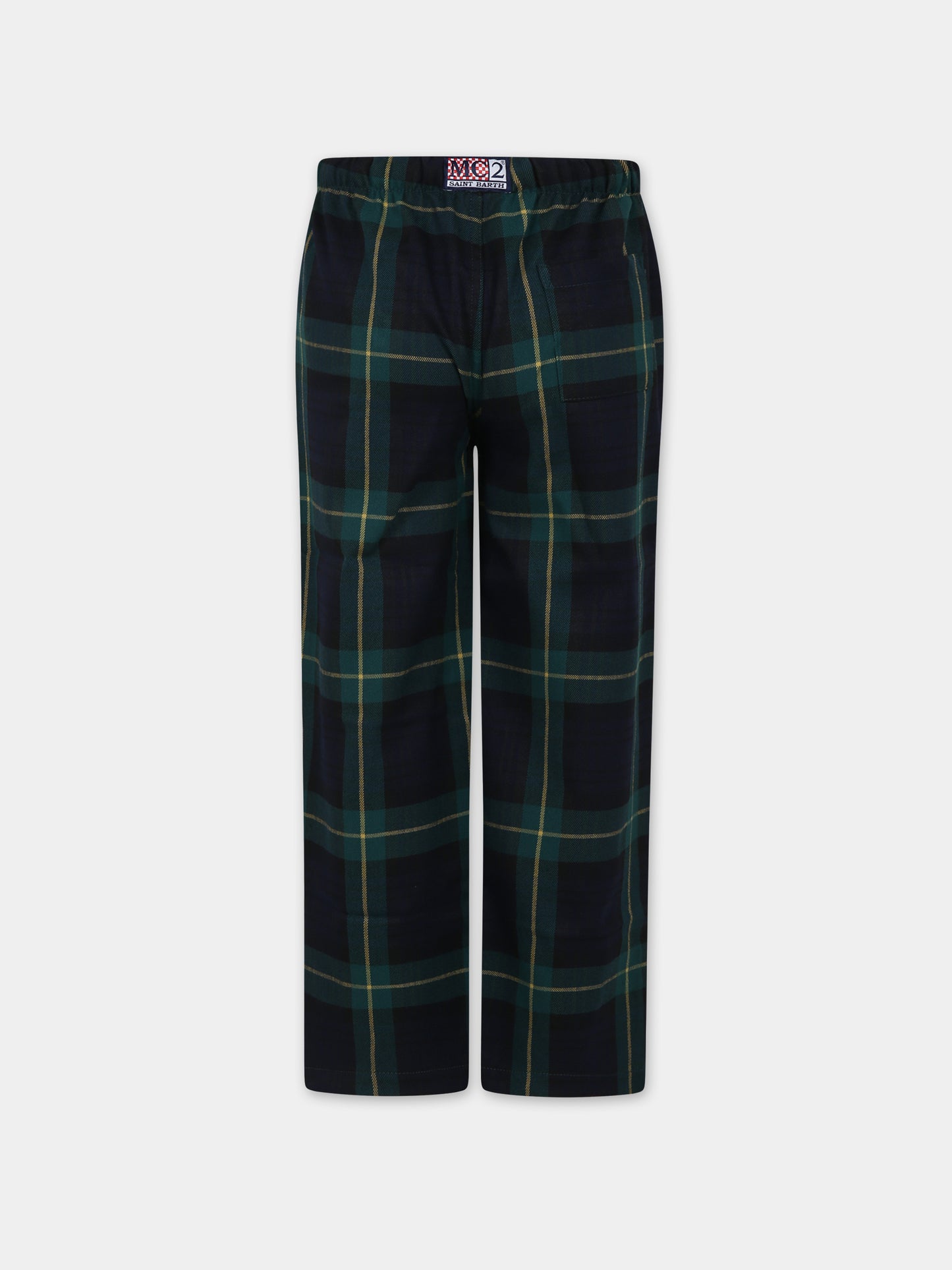 Pantaloni pigiama verdi per bambino con logo,Mc2 Saint Barth,HYPNOS TARTAN CHECK 6157