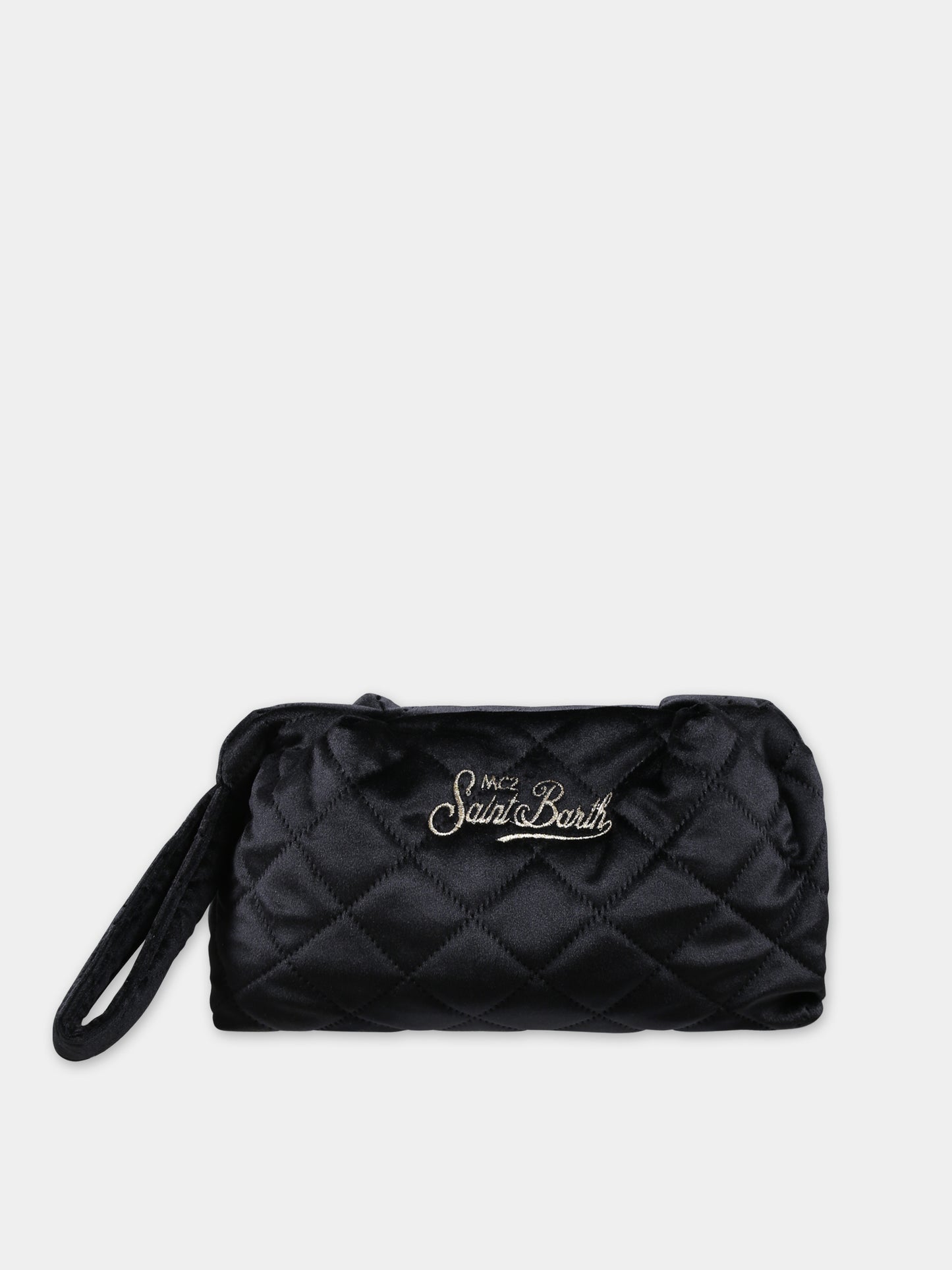 Pochette nera per bambina con logo,Mc2 Saint Barth,SMALL POUCH VELVET QUILT SQ 00 EMB