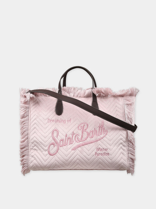 Borsa rosa per bambina con logo,Mc2 Saint Barth,COLETTE W VELVET QUILT HB 20 EMB