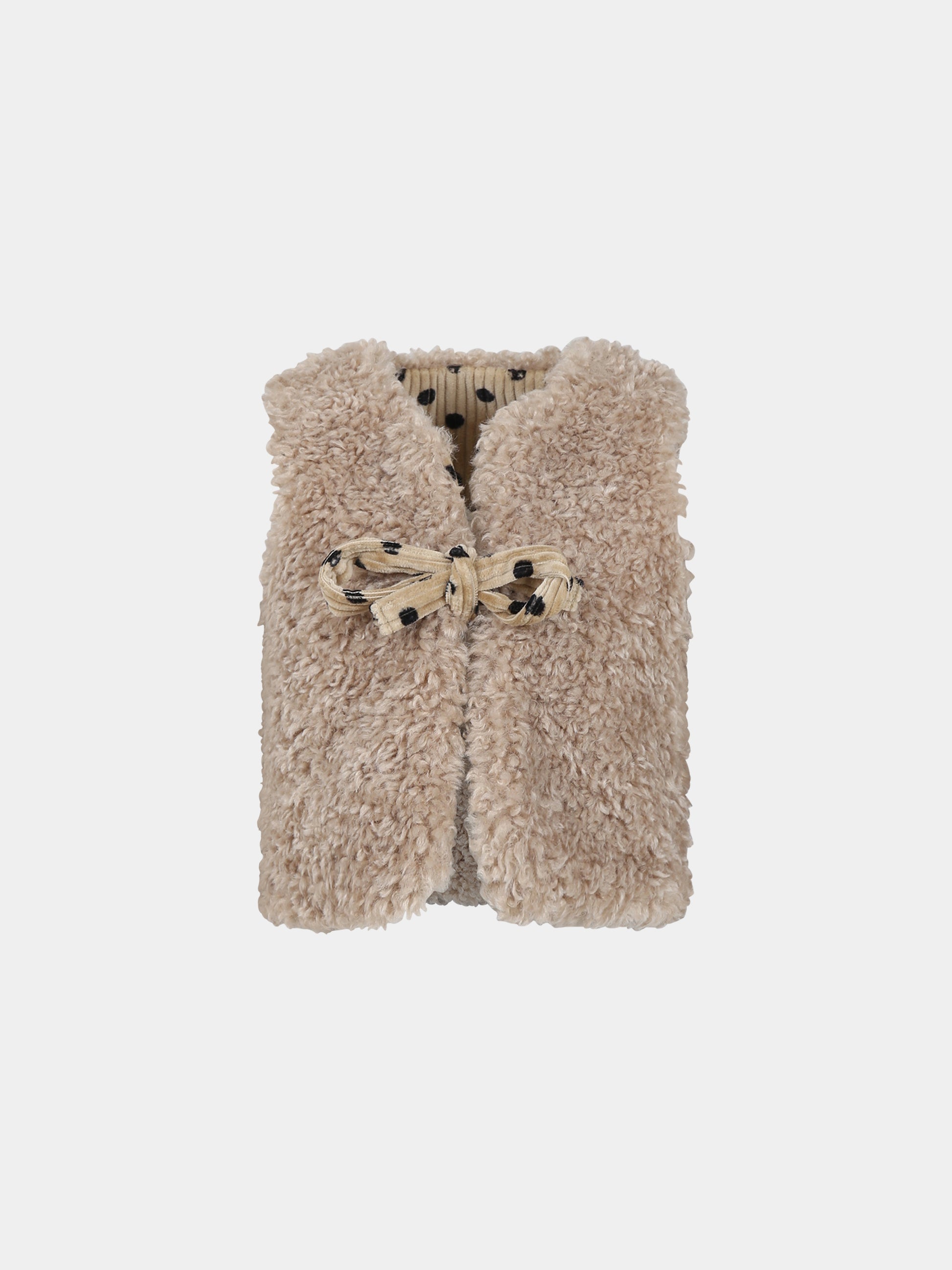 Gilet beige reversibile per bambina con pois,Paade Mode,234231555