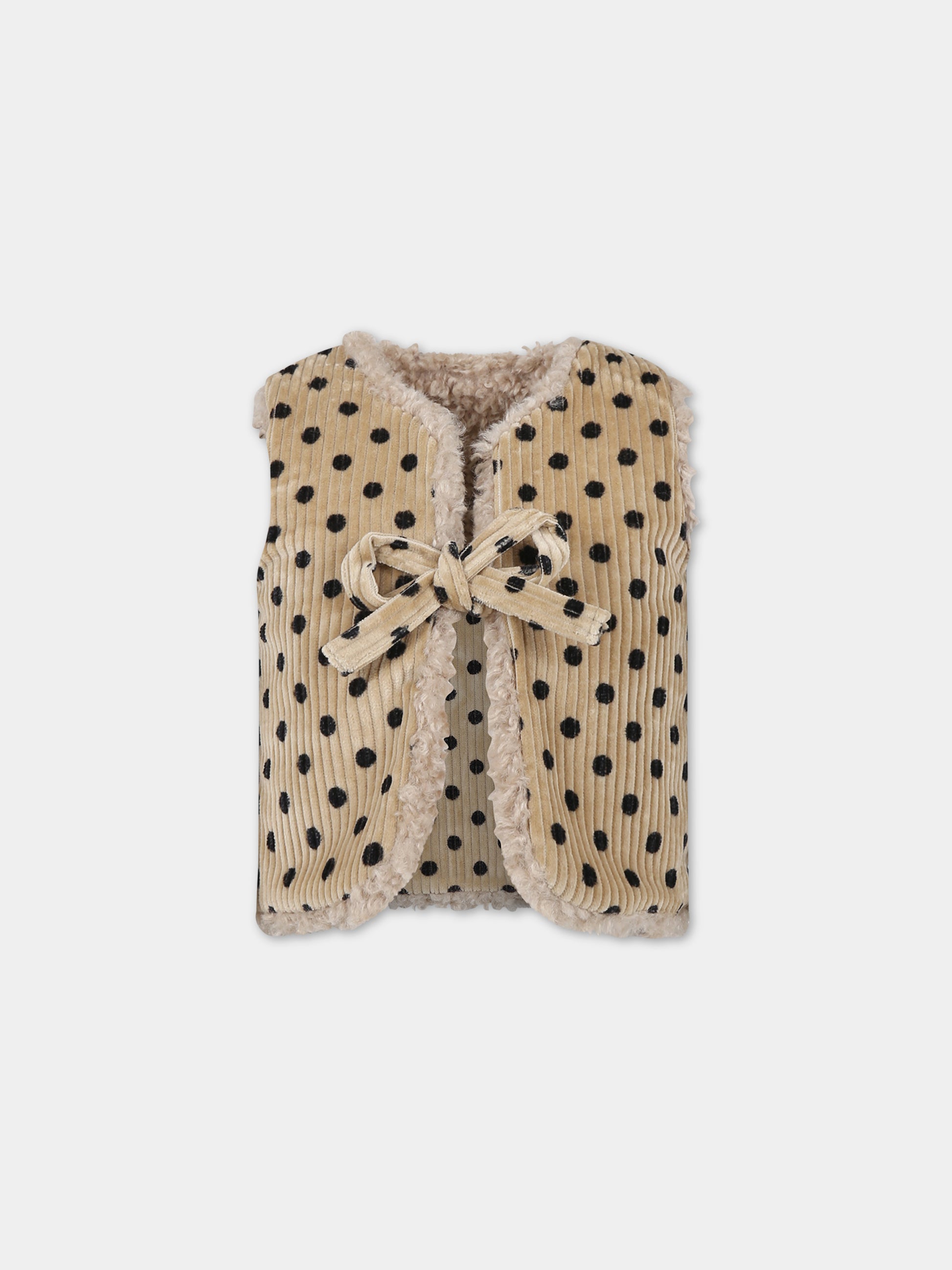 Gilet beige reversibile per bambina con pois,Paade Mode,234231555