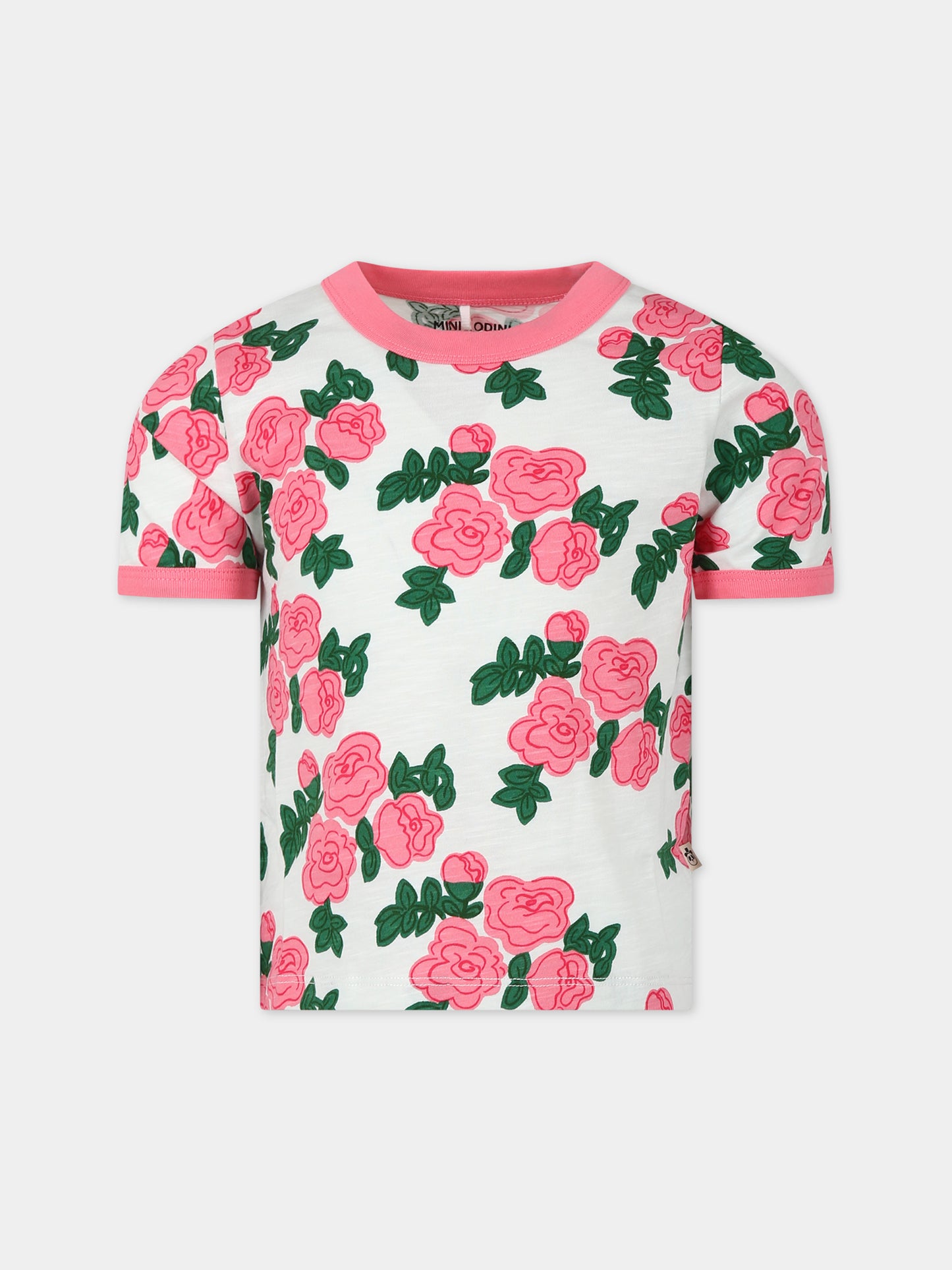 T-shirt bianca per bambina con rose,Mini Rodini,2412012228