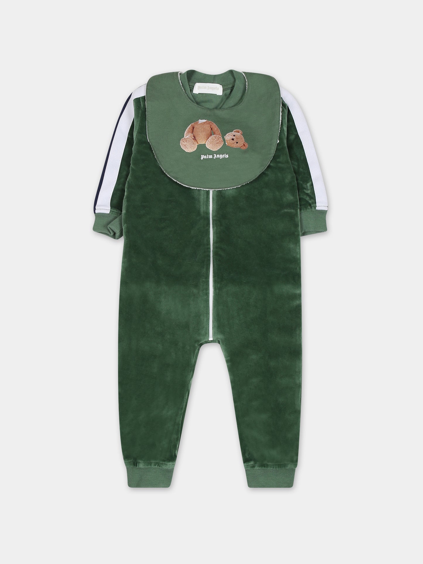 Completo verde per neonato con orso e logo,Palm Angels,PB2X010F23FLE0015501