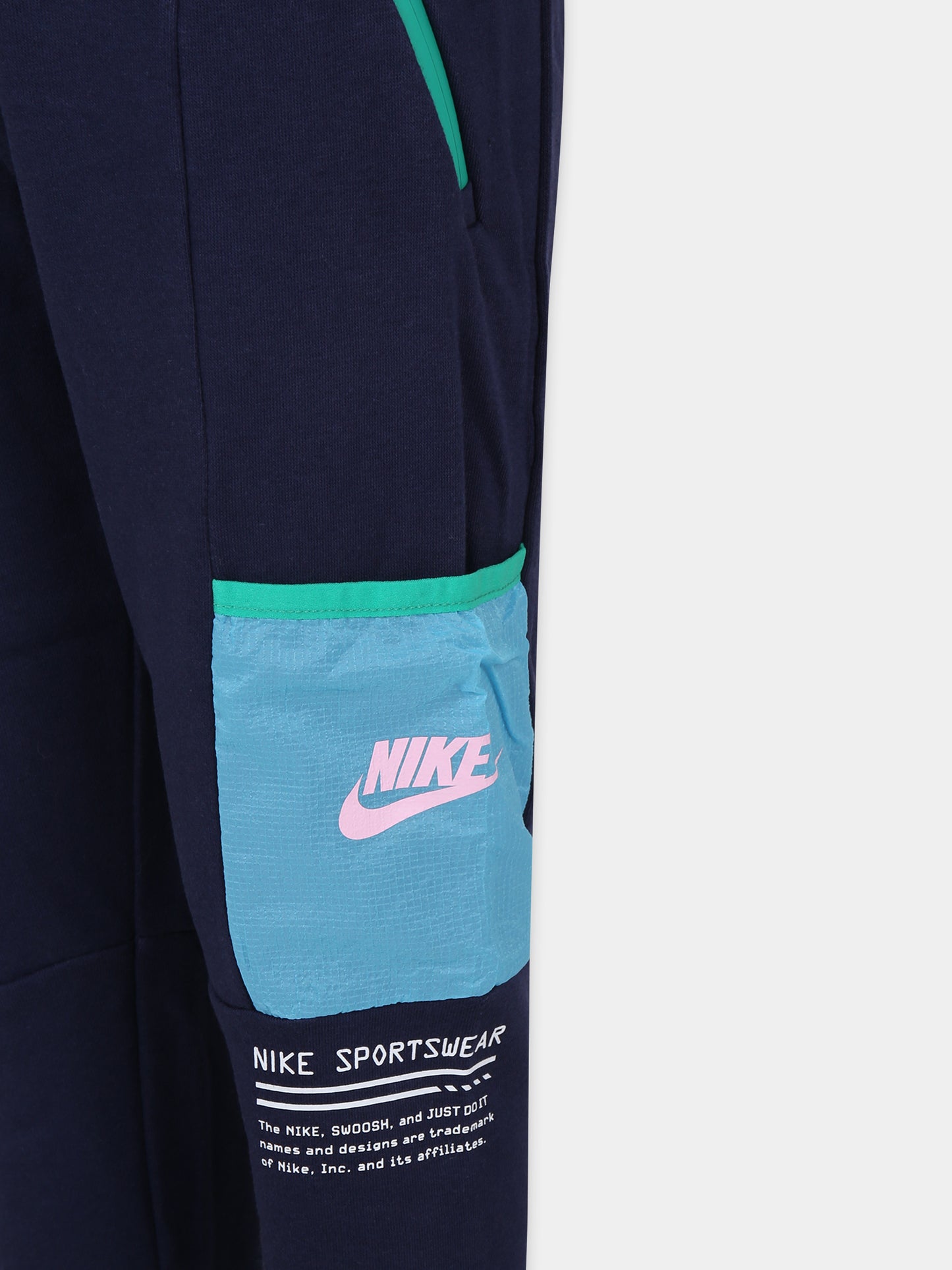 Pantaloni blu per bambino con logo e swoosh,Nike,86L752 U90