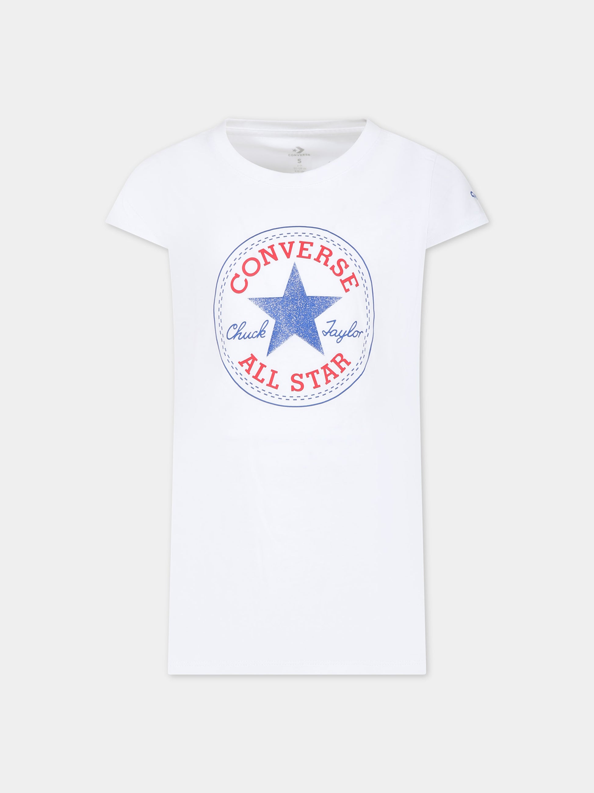 T-shirt bianca per bambina con logo,Converse,468992 001