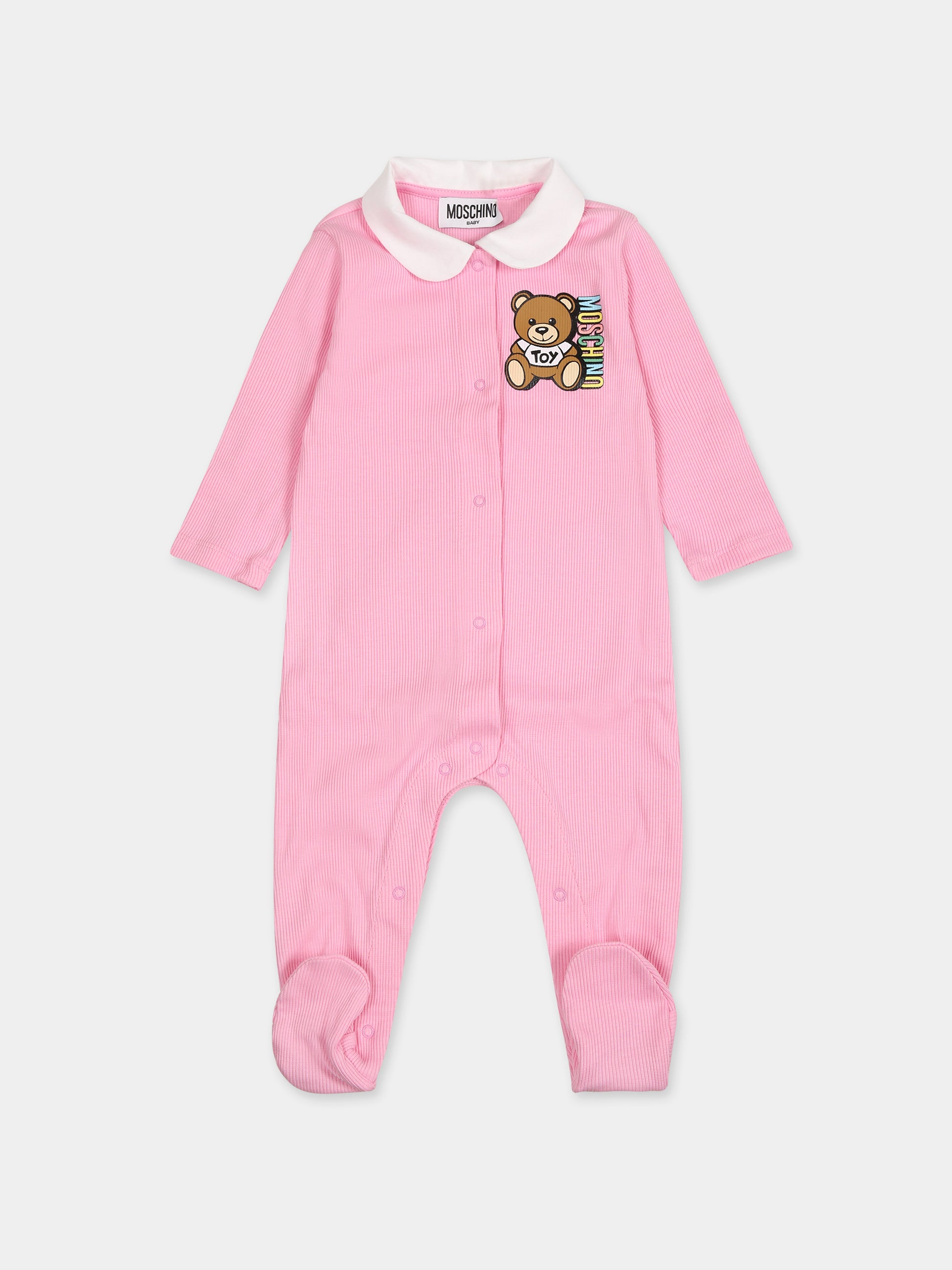 Tutina rosa per neoata con Teddy Bear e logo,Moschino Kids,MUY053 LBA35 51473