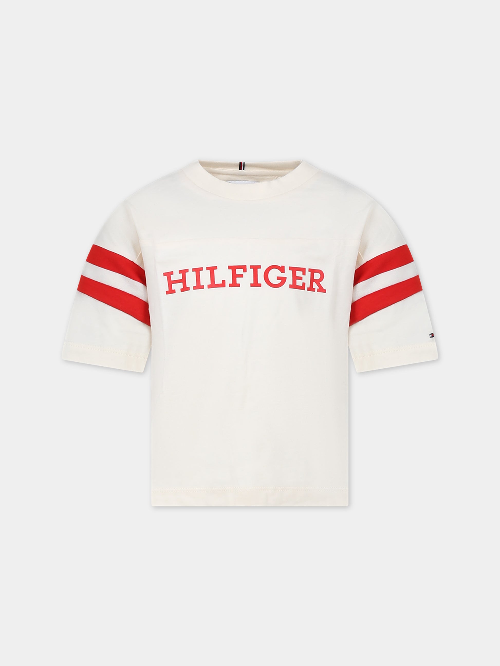 T-shirt avorio per bambina con logo,Tommy Hilfiger Junior,23FMTHKG0KG07717J AEF