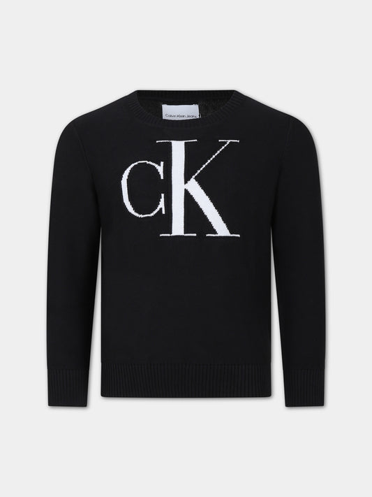 Maglione nero per bambino con logo,Calvin Klein Kids,23FMCKIB0IB01961 BEH