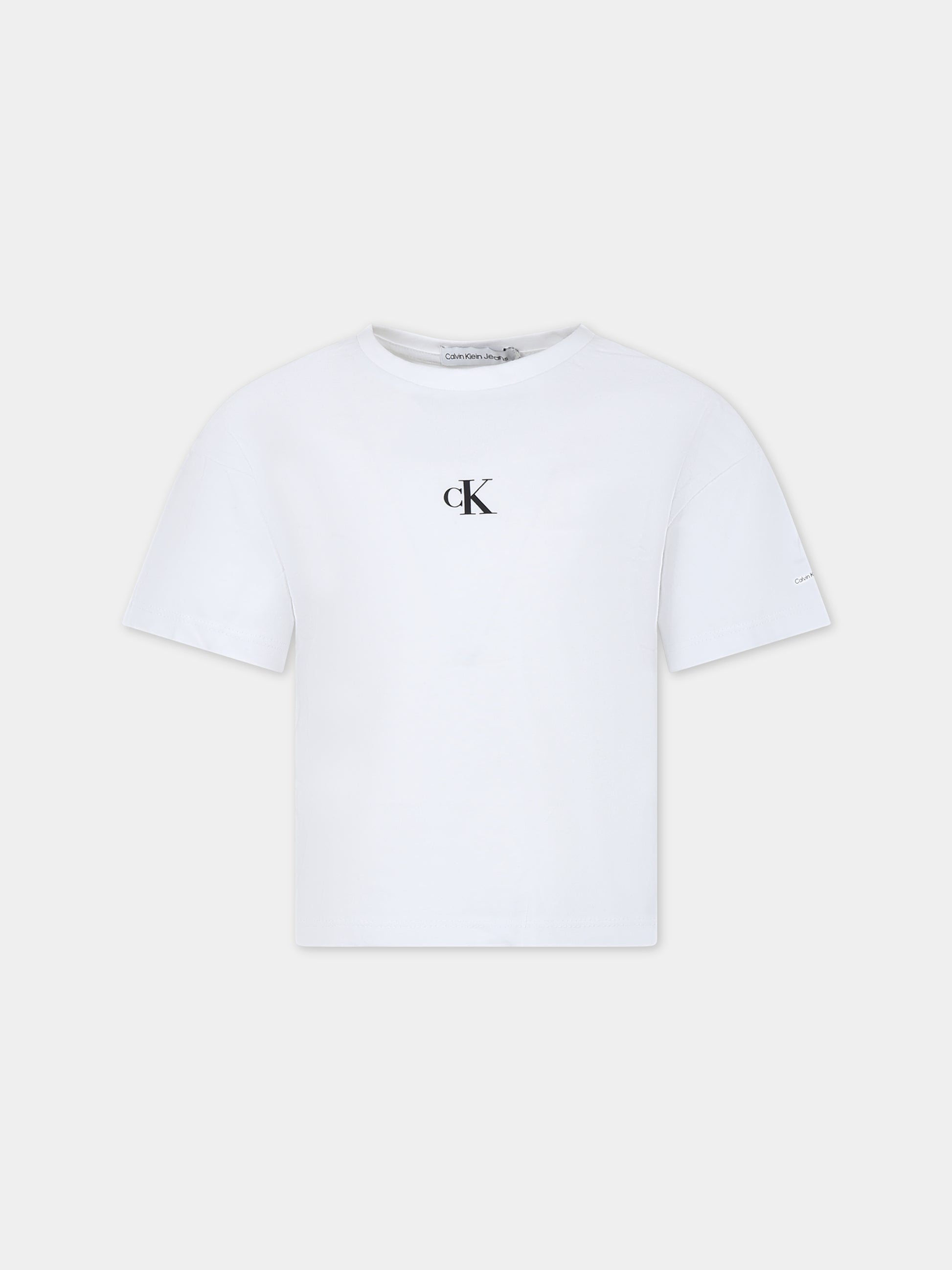 T-shirt bianca per bambina con logo,Calvin Klein Kids,23FMCKIG0IG02136 YAF
