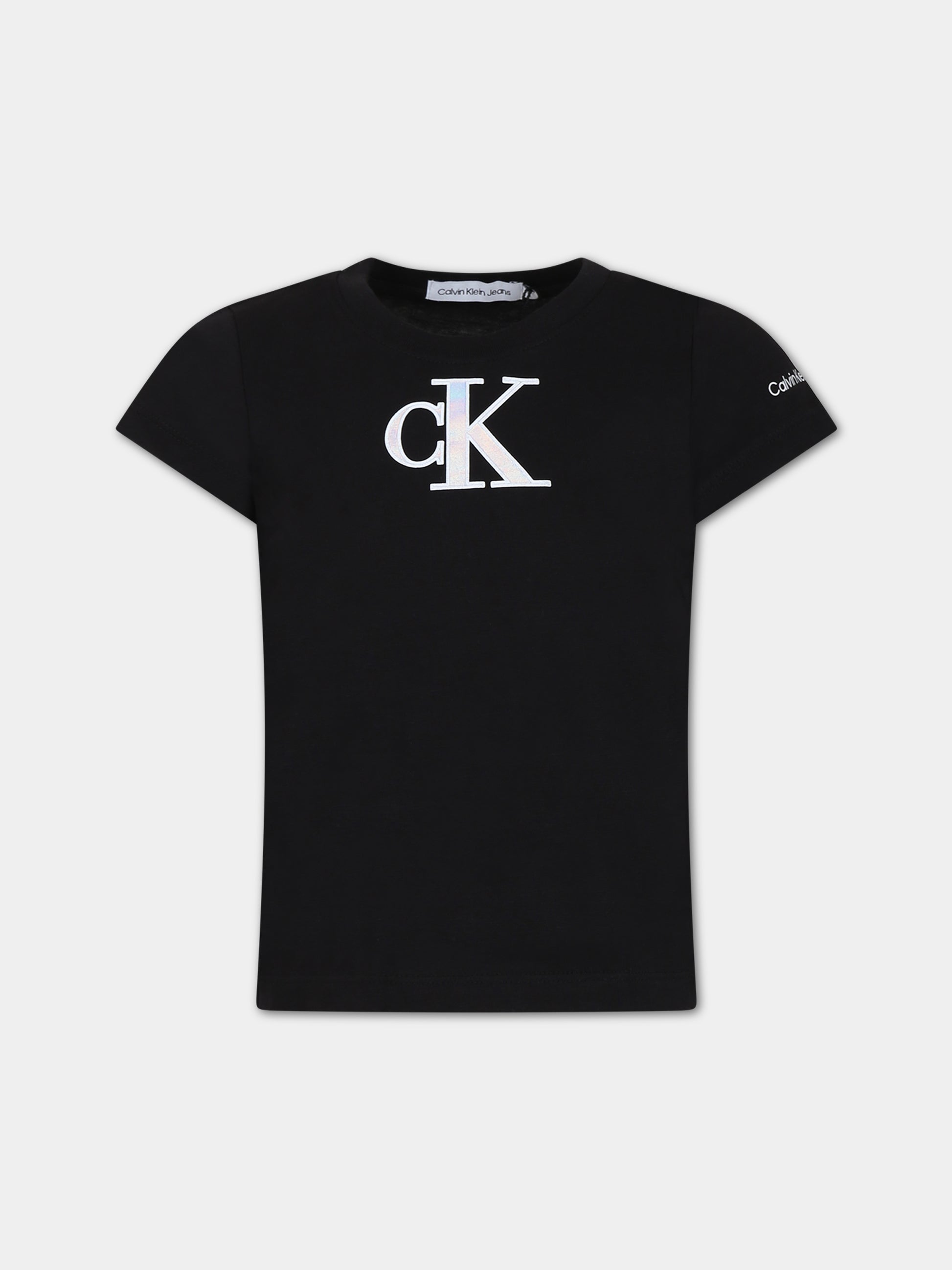 T-shirt nera per bambina con logo,Calvin Klein Kids,23FMCKIG0IG02342 BEH