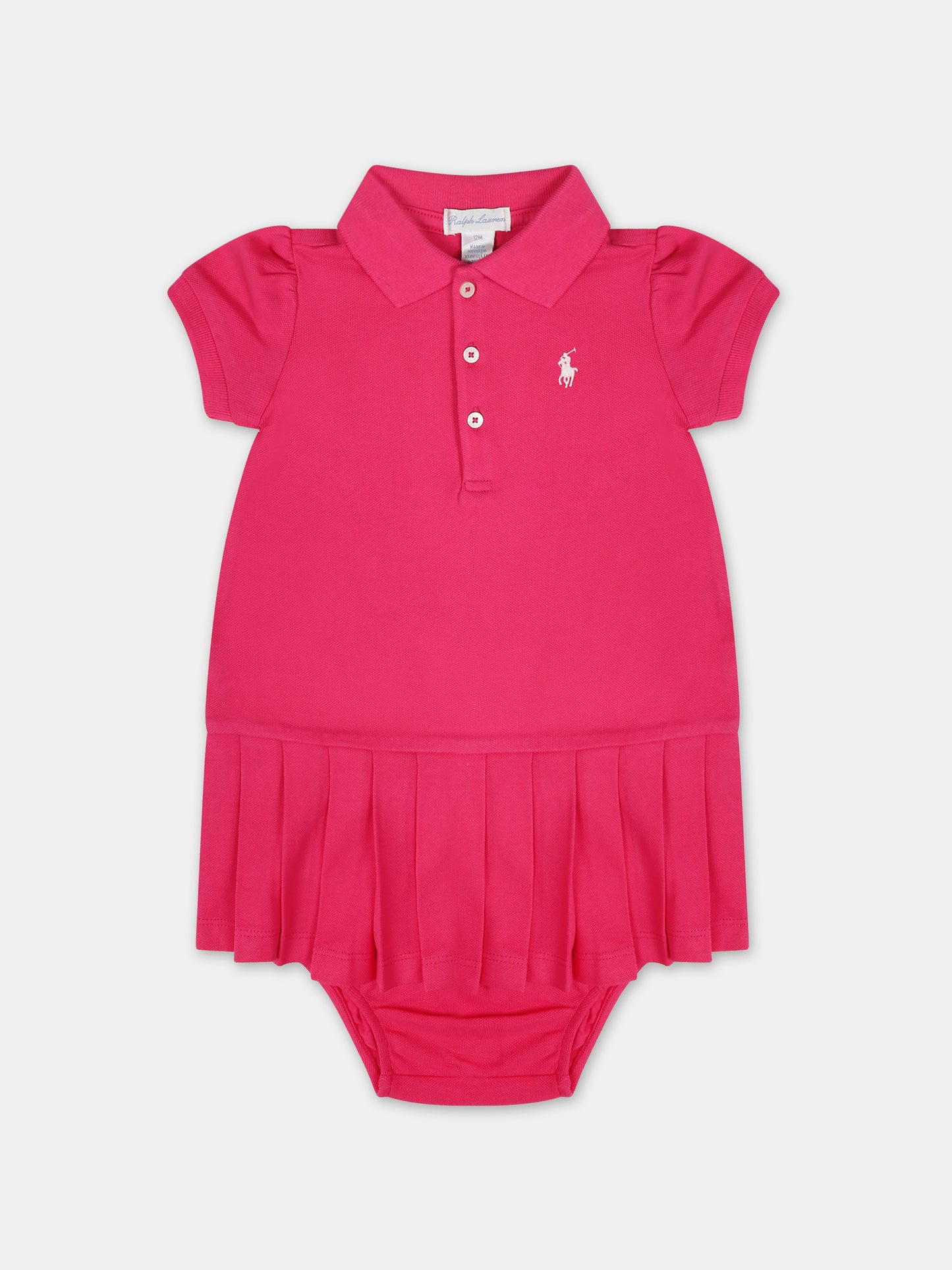 Vestito fucsia per neonata con iconico cavallino,Ralph Lauren Kids,925712002