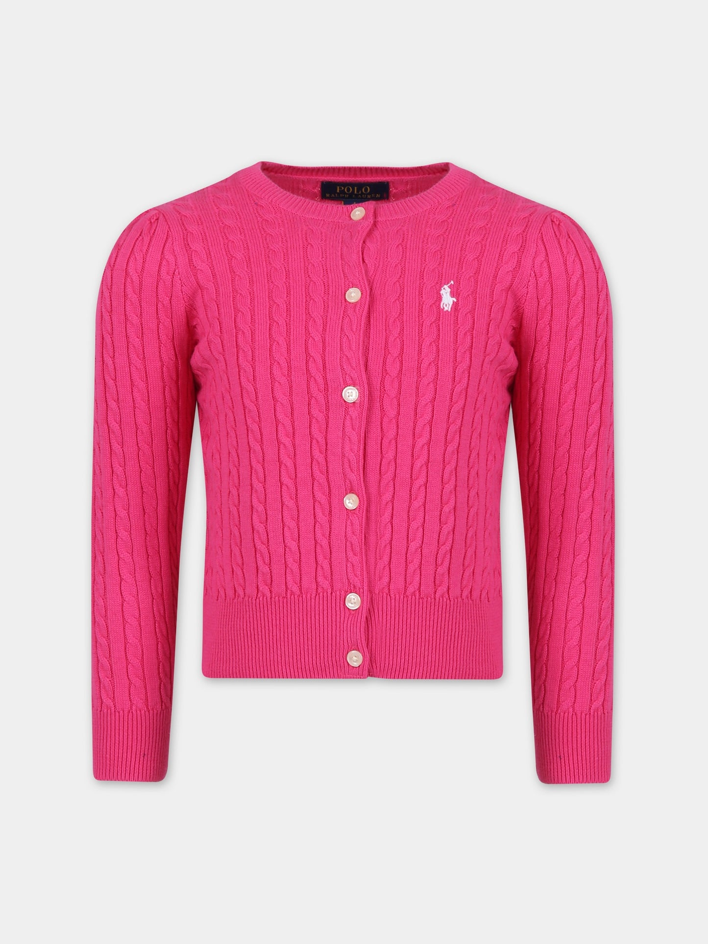 Cardigan fucsia per bambina con cavallino,Ralph Lauren Kids,543047058
