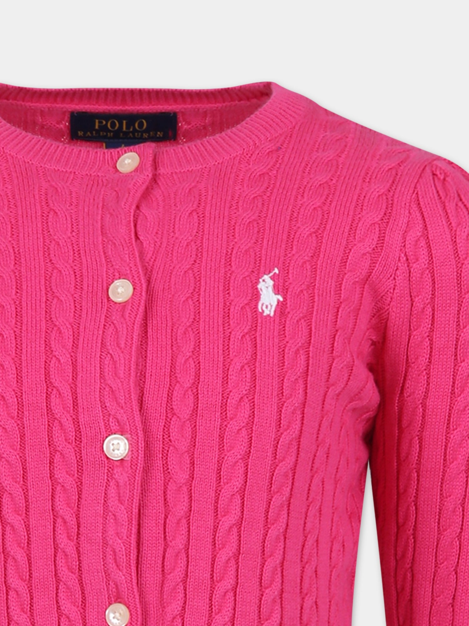 Cardigan fucsia per bambina con cavallino,Ralph Lauren Kids,543047058