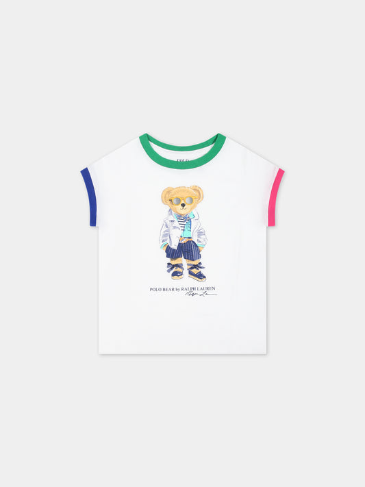 T-shirt bianca per neonata con Polo Bear,Ralph Lauren Kids,925999001