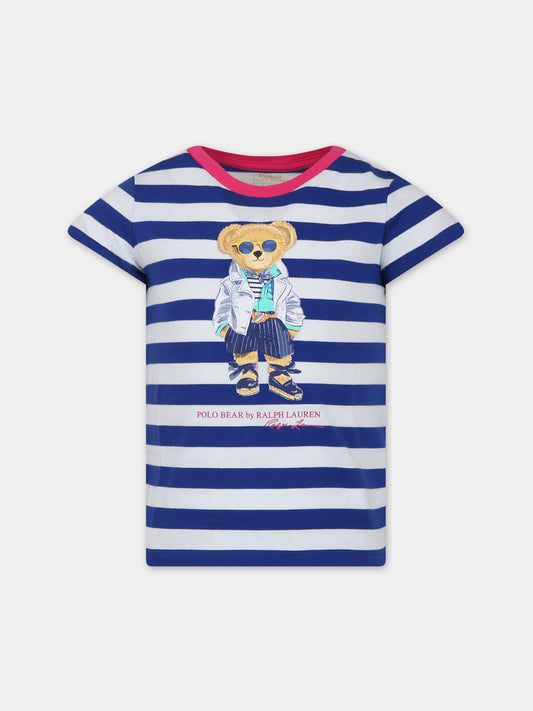 T-shirt blu per bambina con Polo Bear,Ralph Lauren Kids,926000001