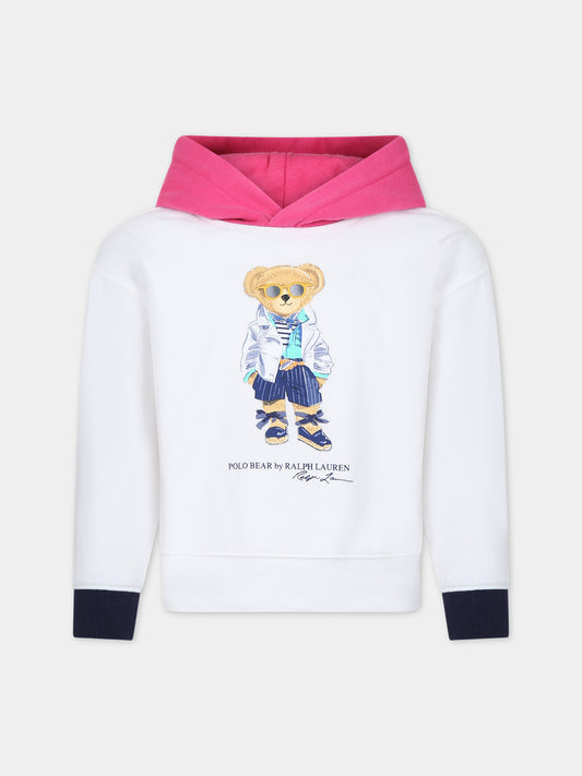 Felpa bianca per bambina con Polo Bear,Ralph Lauren Kids,926018001
