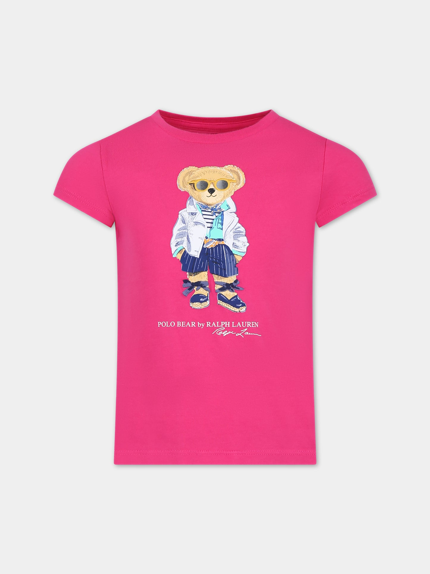 T-shirt fucsia per bambina con Polo Bear,Ralph Lauren Kids,929931001
