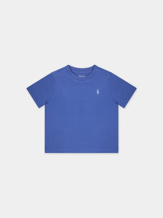 T-shirt blu per neonato con cavallino,Ralph Lauren Kids,832904050