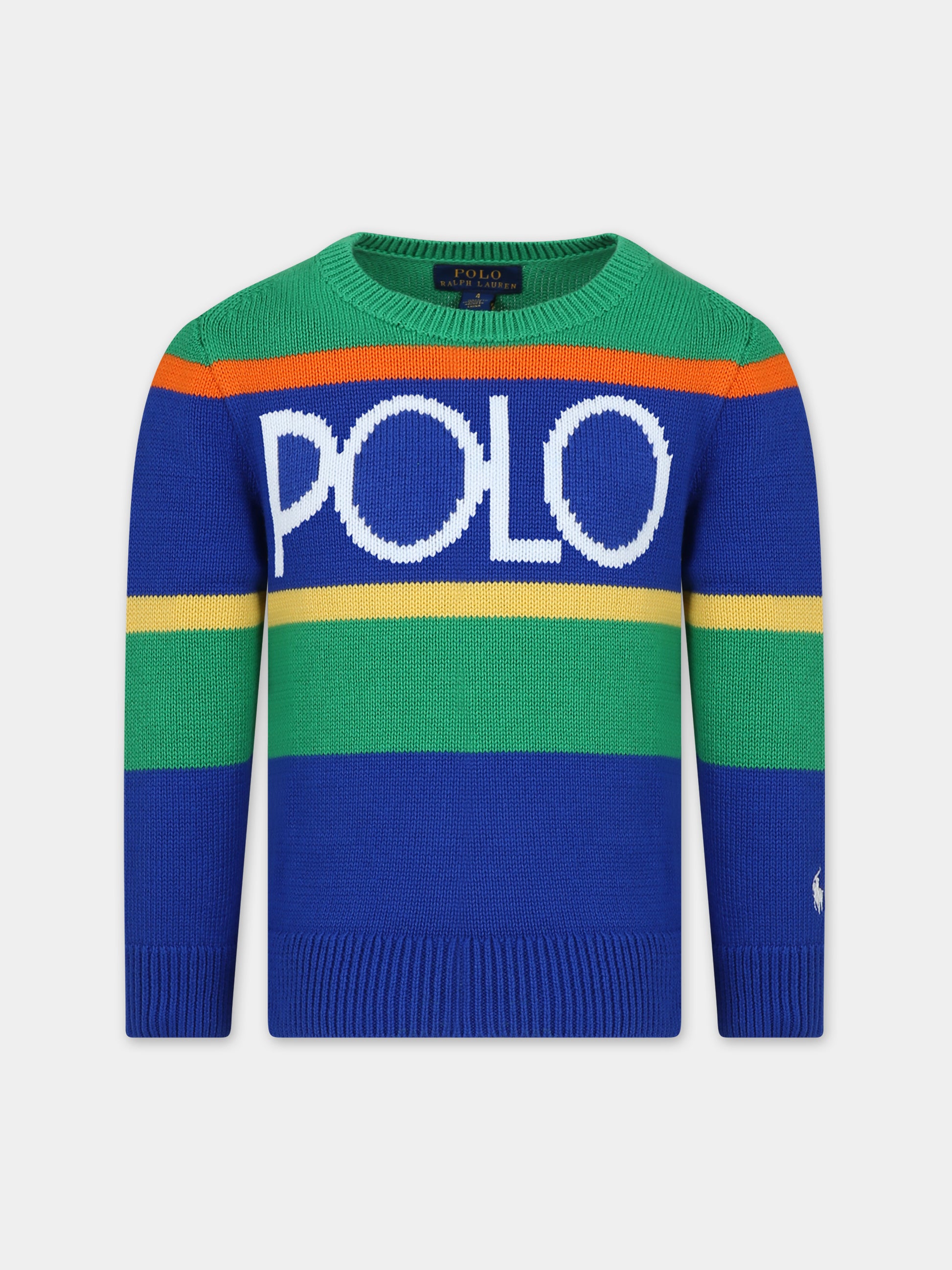 Maglione blu per bambino con logo e iconico cavallino,Ralph Lauren Kids,926239001