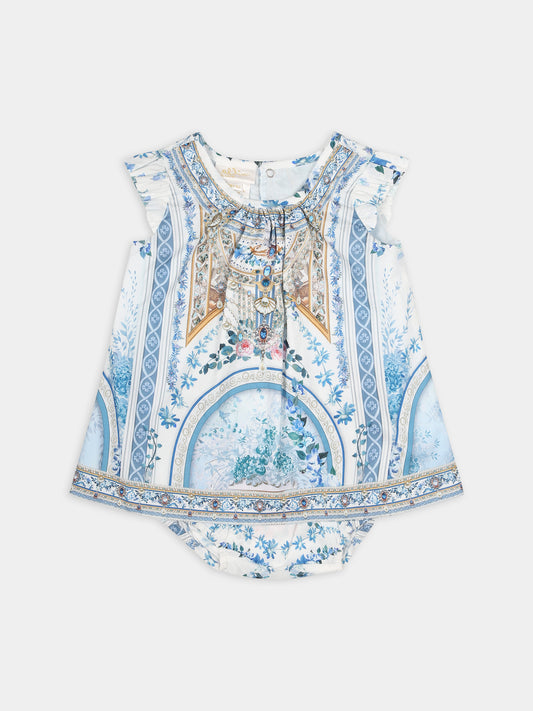 Vestito celeste per neonata con stampa floreale,Camilla,00025803 SEASOSIR