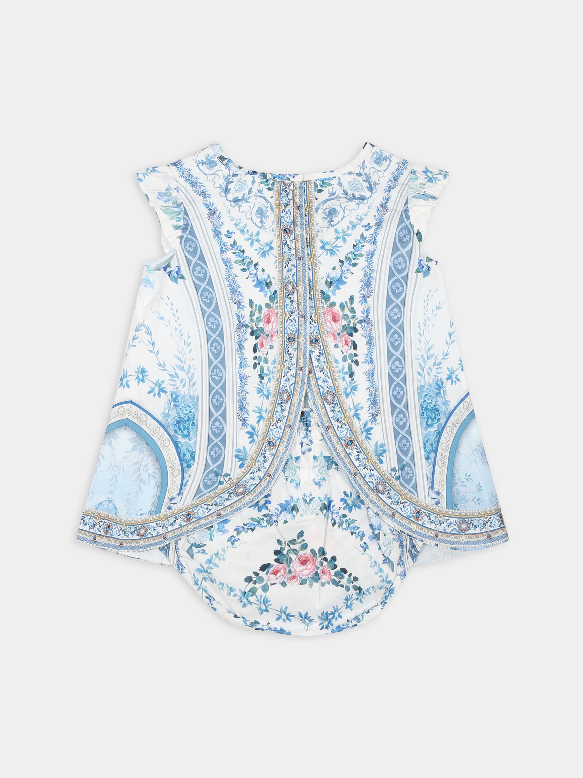 Vestito celeste per neonata con stampa floreale,Camilla,00025803 SEASOSIR