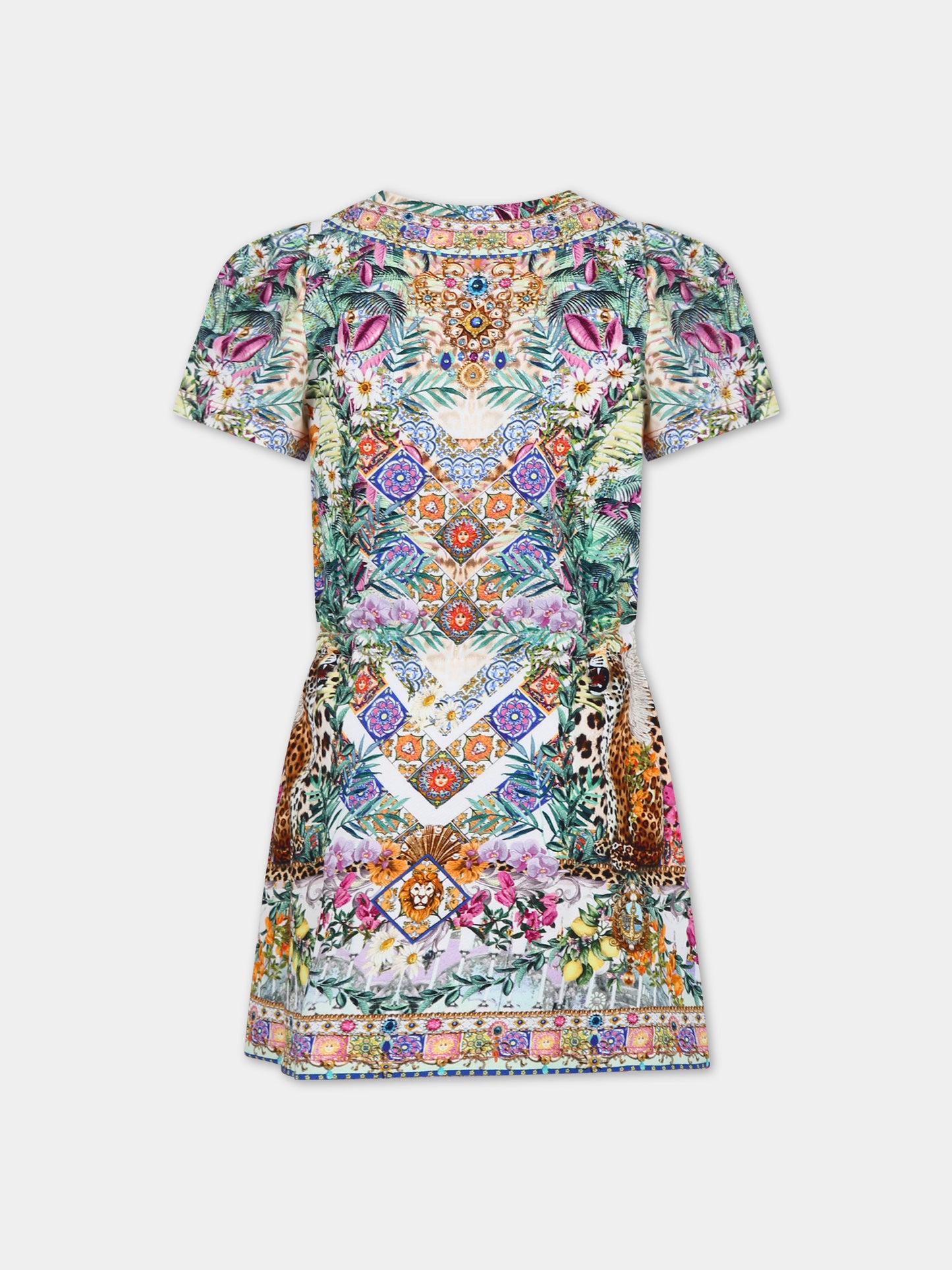 Vestito multicolor per bambina con stampa floreale e strass,Camilla,00026230 FLOWNEPT