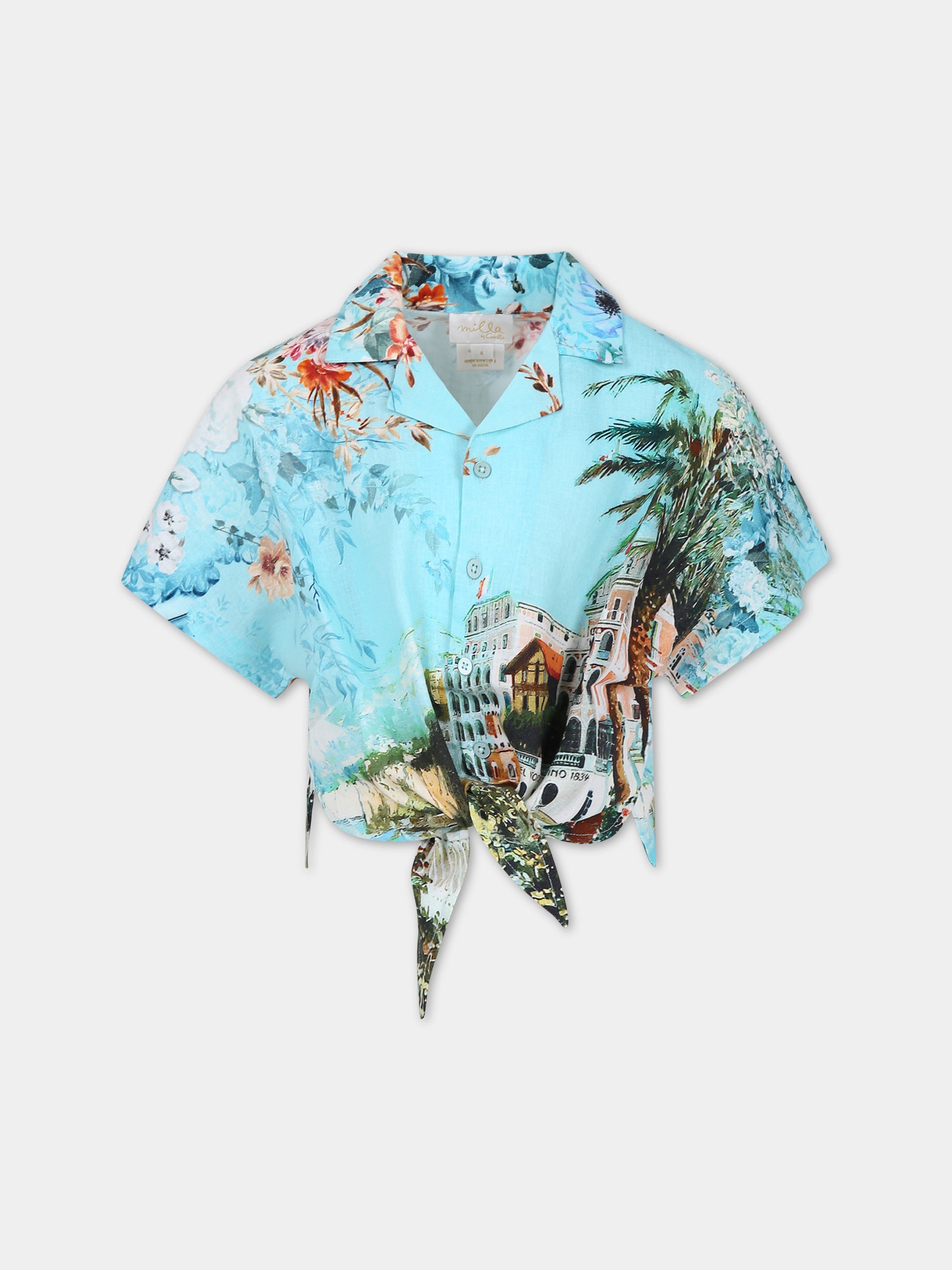 Camicia celeste per bambina con stampa Sorrento,Camilla,00025660 FROMSORR