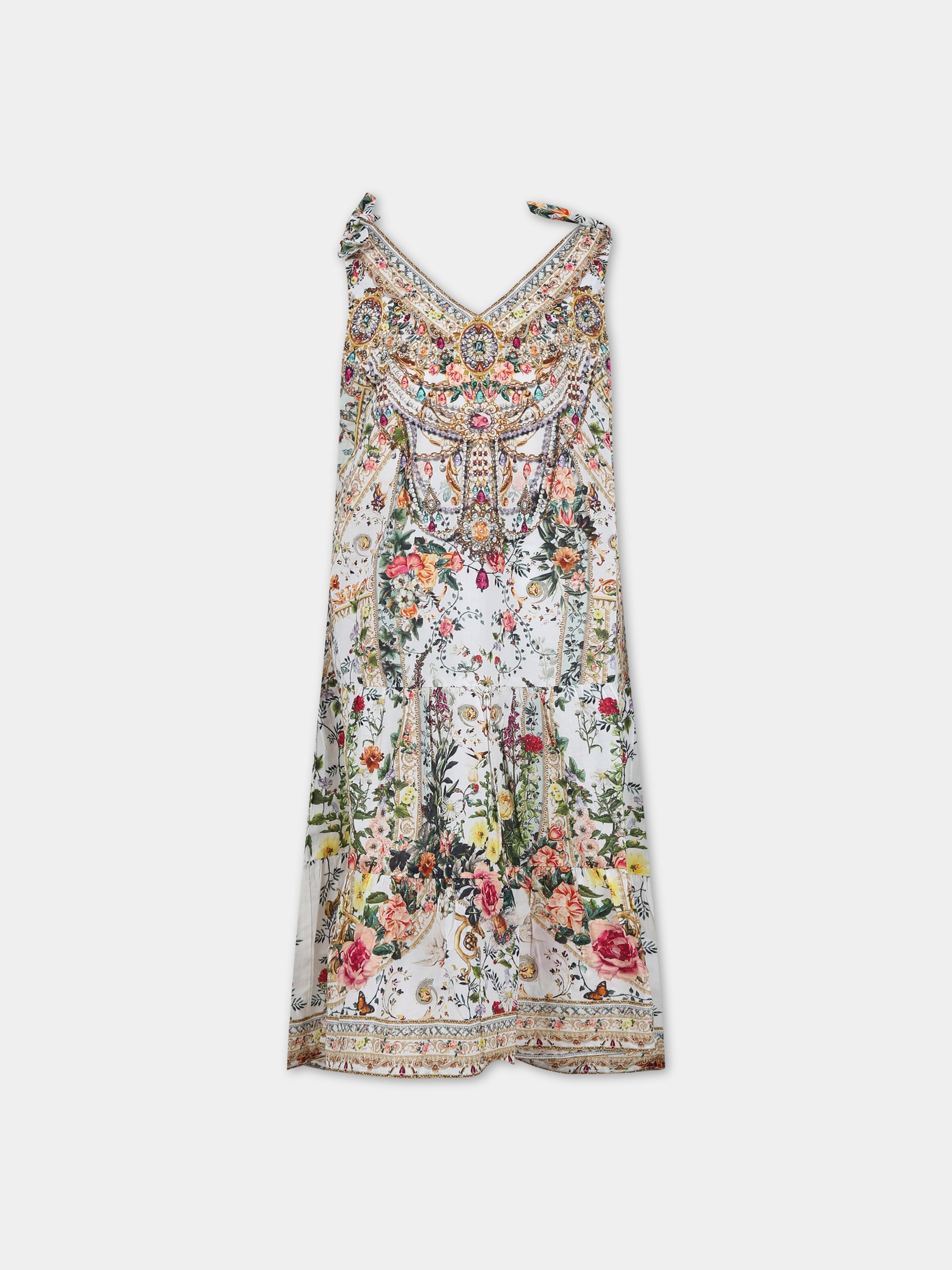 Vestito multicolor per bambina con stampa floreale,Camilla,00024986 RENAROMA