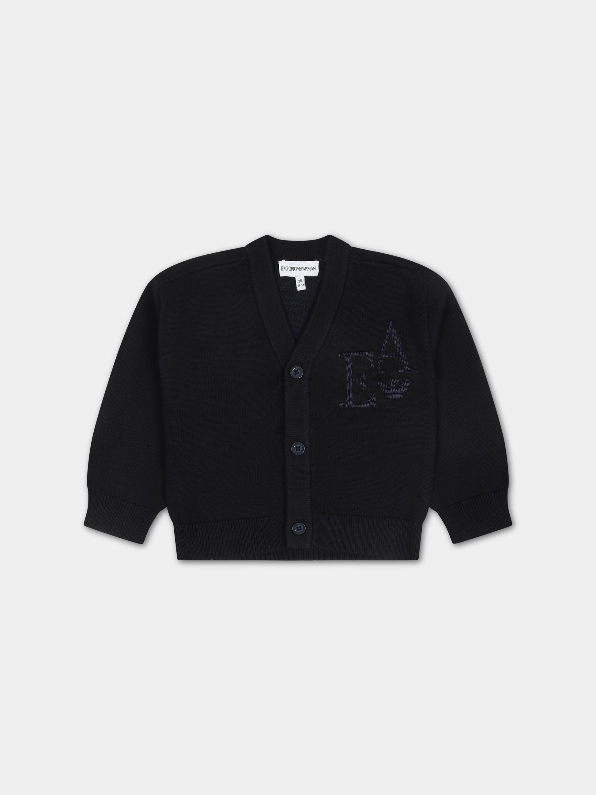 Cardigan blu per neonato con iconico aquilotto,Armani Junior,3DHM52 4MHUZ 0920