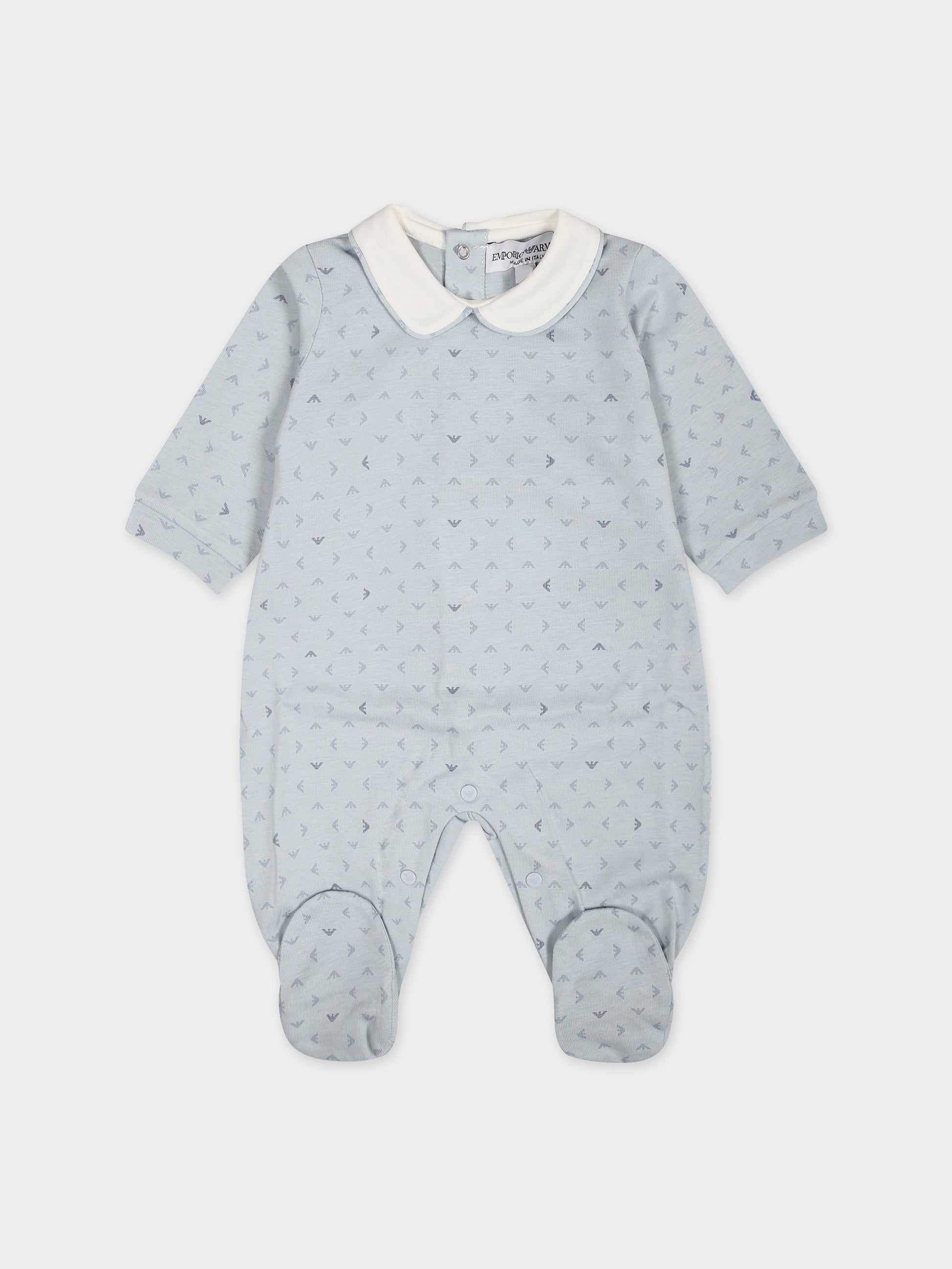 Tutina celeste per neonato con logo aquilotto all-over,Armani Junior,8NND48 NJ05Z F705