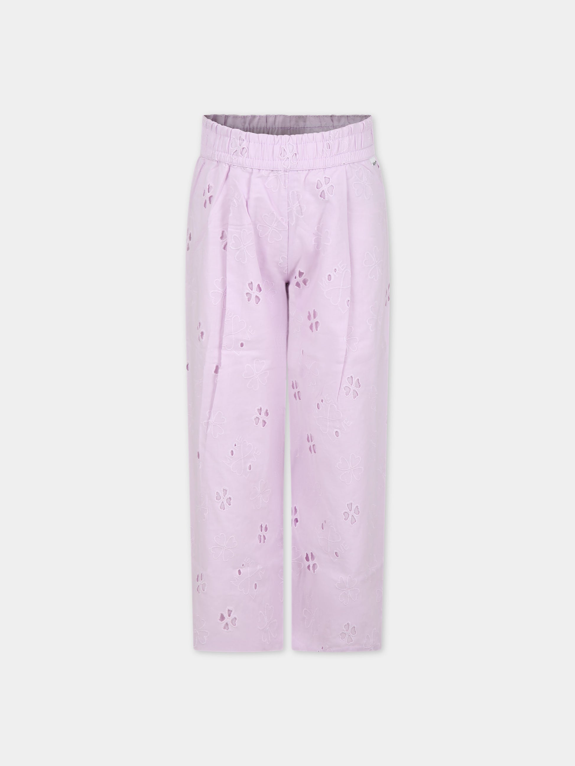 Pantalone casual rosa per bambina con pizzo macramé,Molo,2S24I103 8764