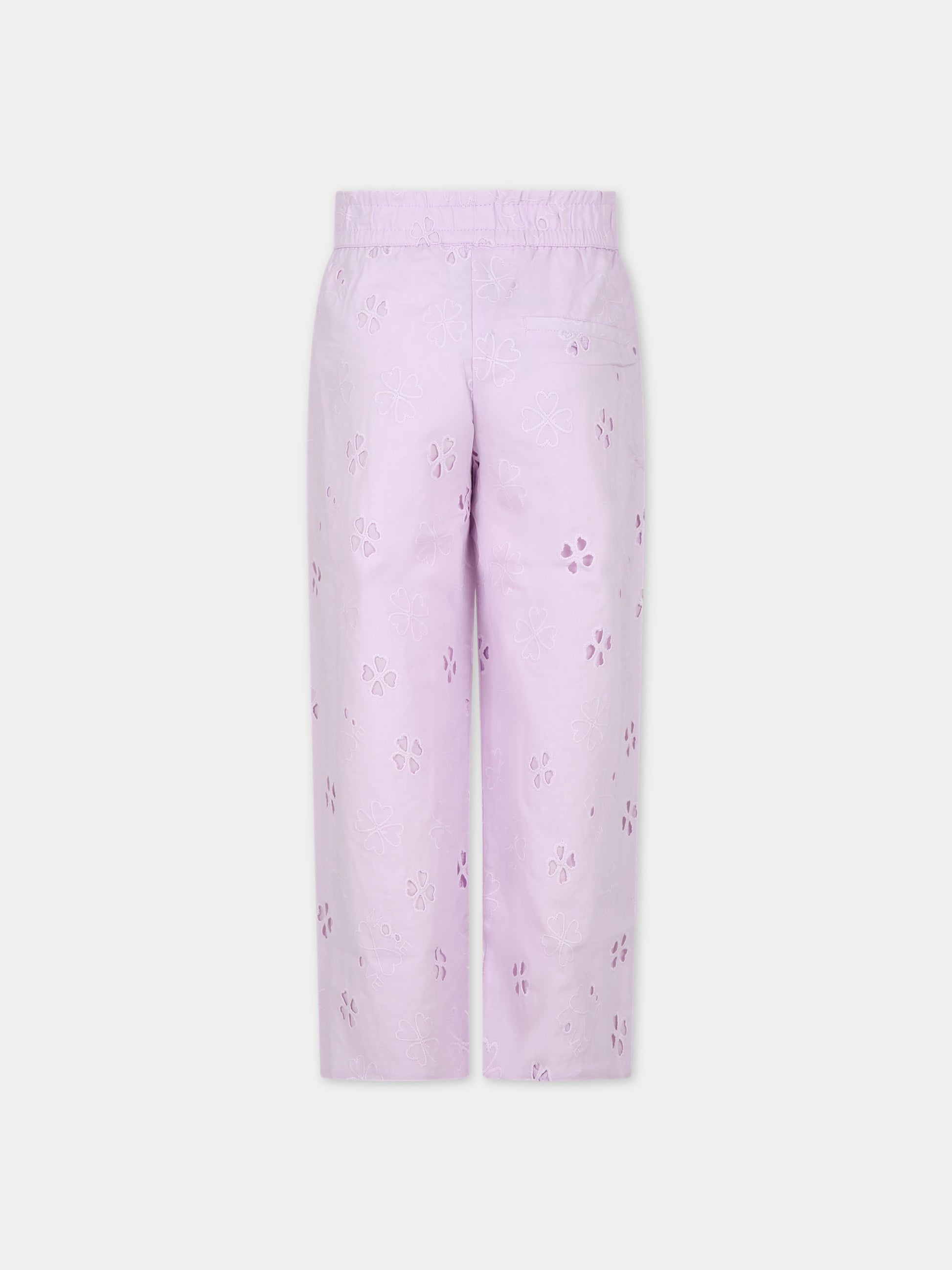 Pantalone casual rosa per bambina con pizzo macramé,Molo,2S24I103 8764