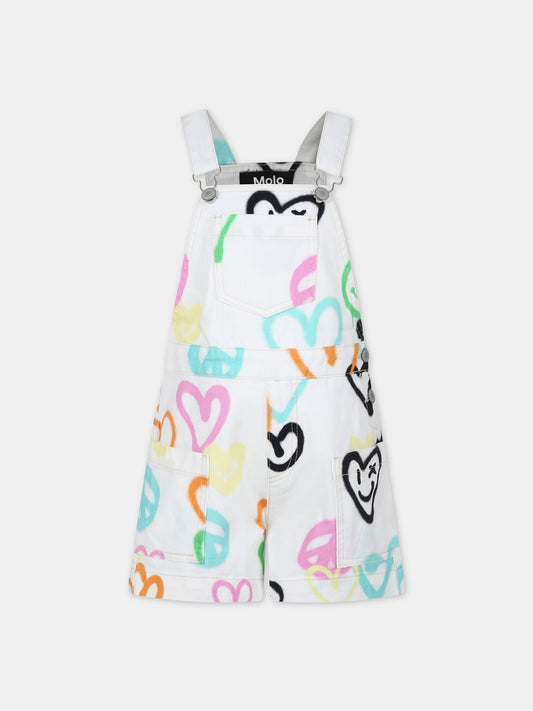 Salopette bianca per bambina con stampa cuori,Molo,2S24H301 8907