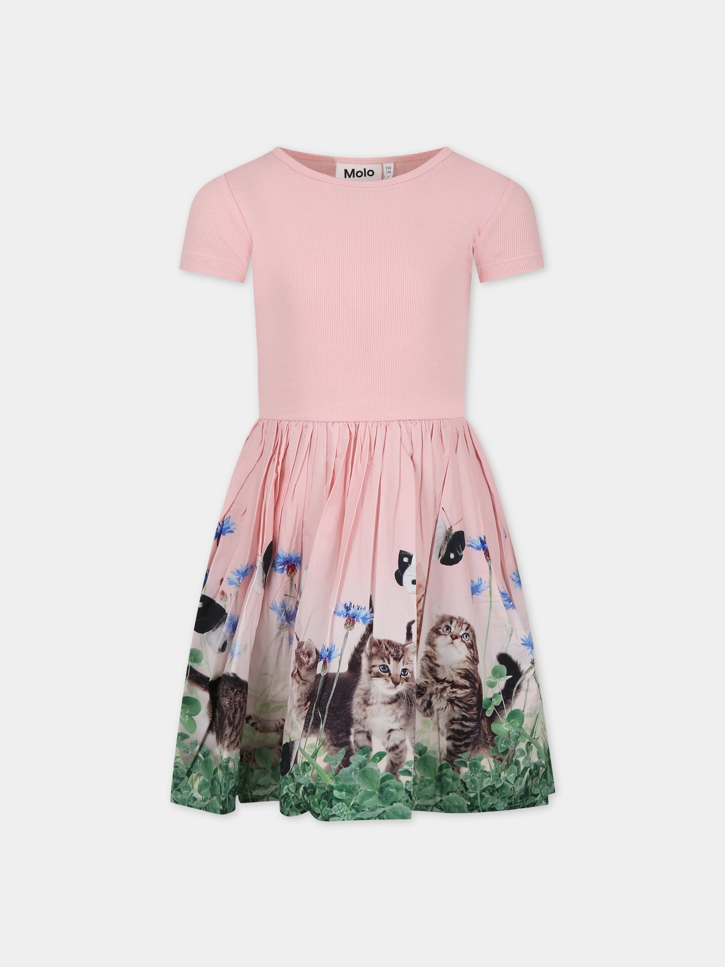 Vestito rosa per bambina con stampa gatti,Molo,2S24E125 3566