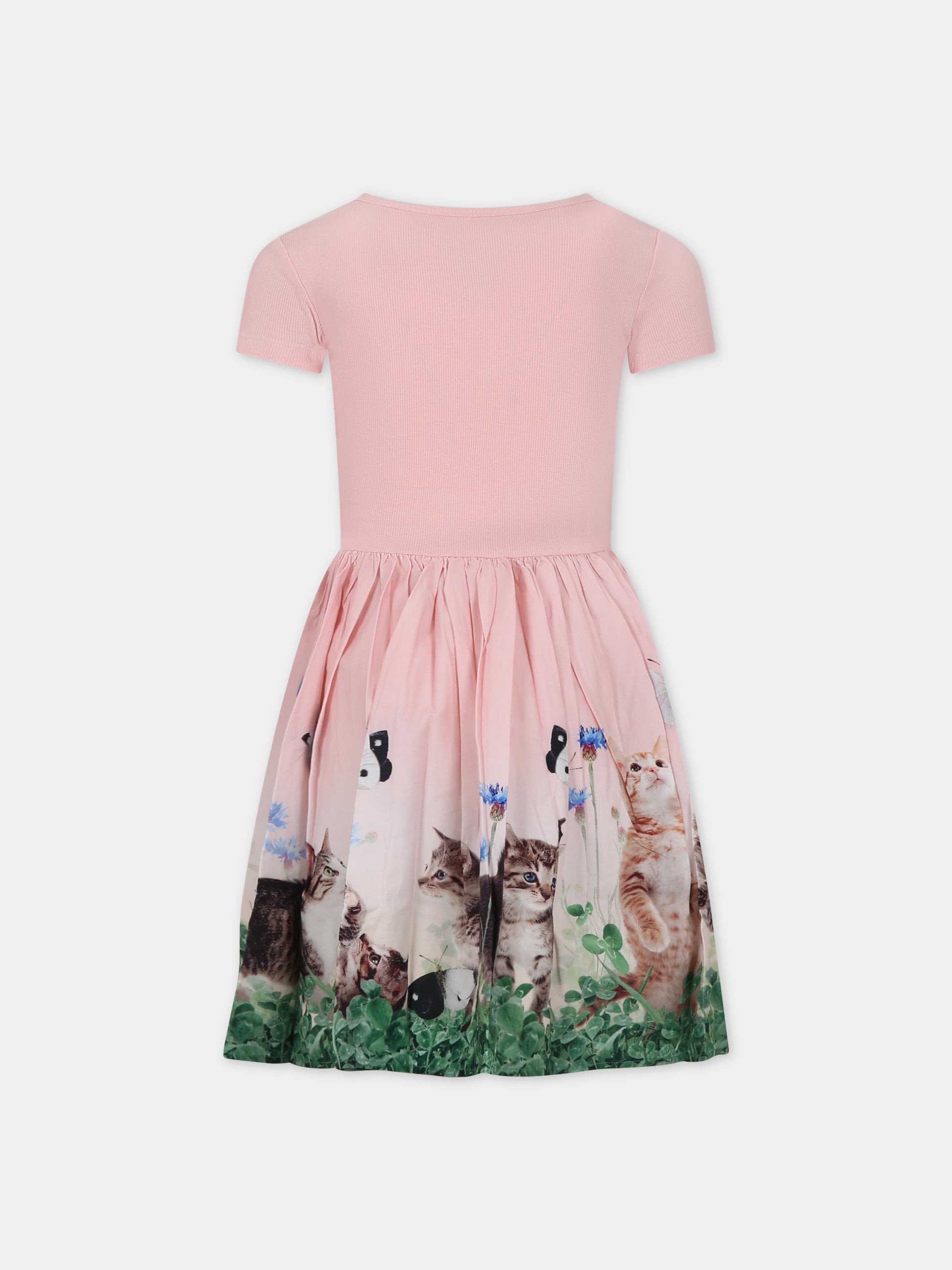 Vestito rosa per bambina con stampa gatti,Molo,2S24E125 3566