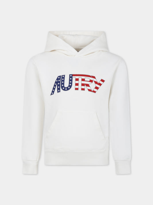 Felpa con cappuccio bianca per bambini con logo,Autry,KHPK 033W