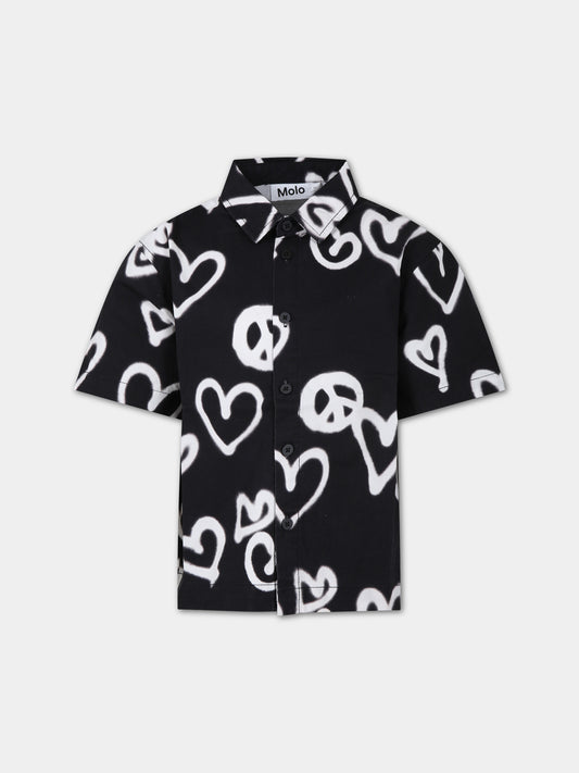 Camicia nera per bambino con cuori,Molo,1S24C202 8905