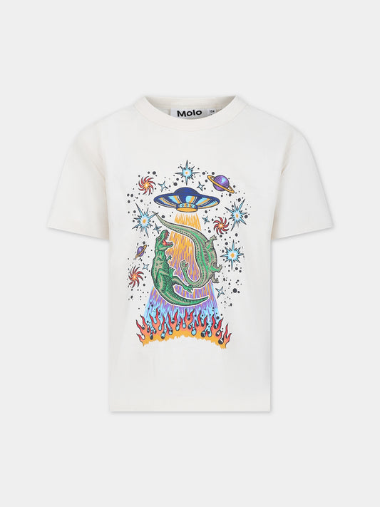 T-shirt avorio per bambino con dinosauri,Molo,1S24A219 3550