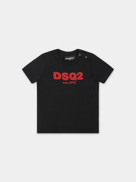 T-shirt nera per neonato con logo,Dsquared2,DQ2139 D00MV D2T1024B DQ900