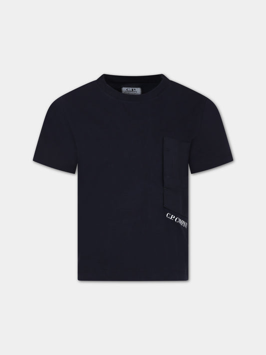 T-shirt blu per bambino con logo,C. P. Company,CUM005 LAC02 41150