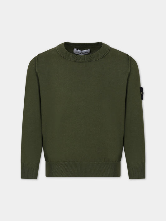 Maglione verde per bambino con bussola,Stone Island Junior,8016501B2 V0058