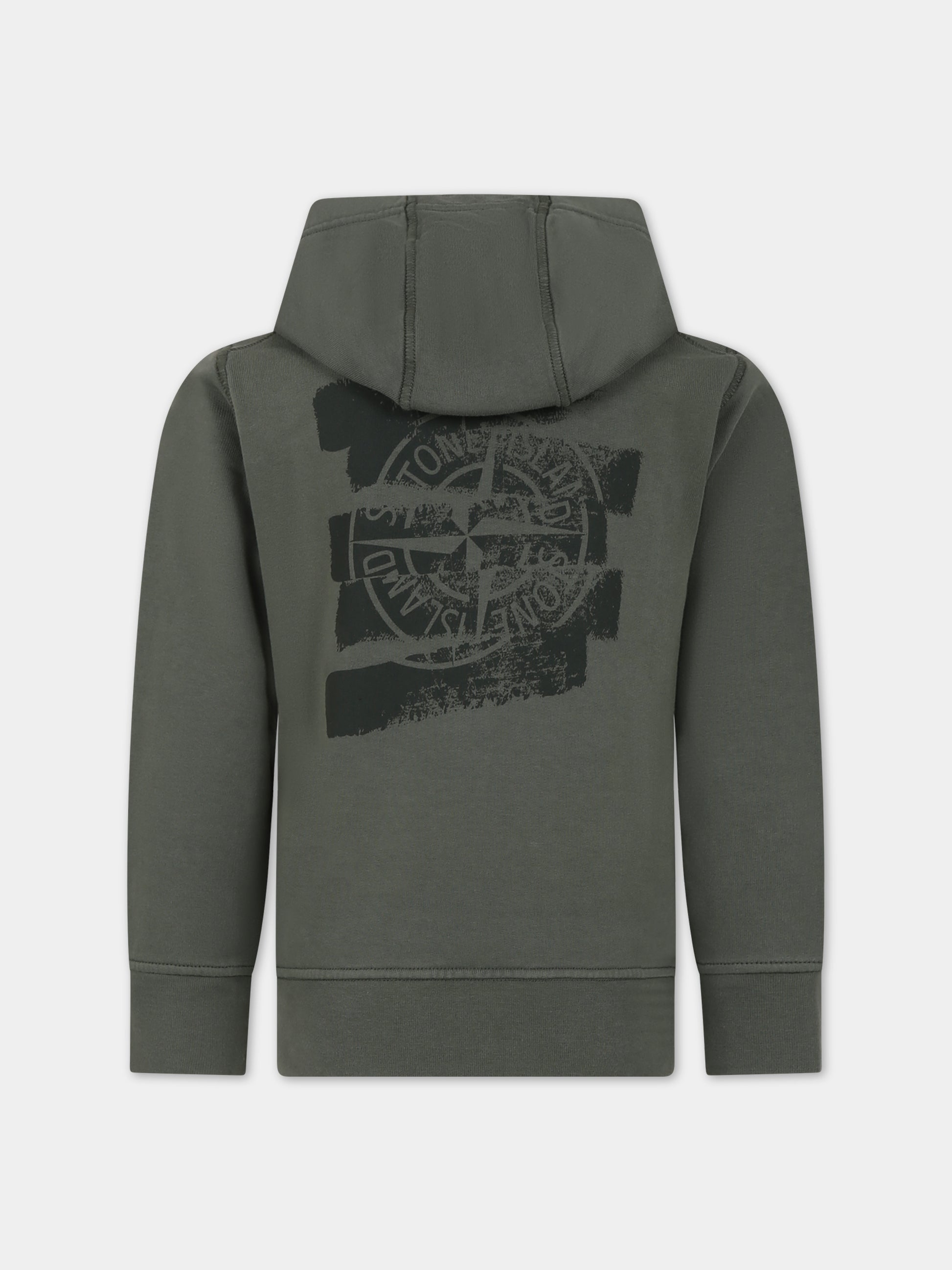 Felpa verde per bambino con stampa logo,Stone Island Junior,801662854 V0058