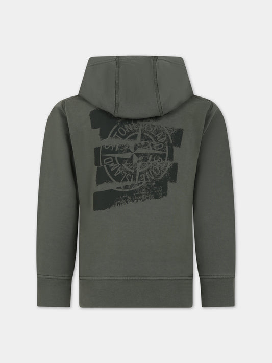 Felpa verde per bambino con stampa logo,Stone Island Junior,801662854 V0058
