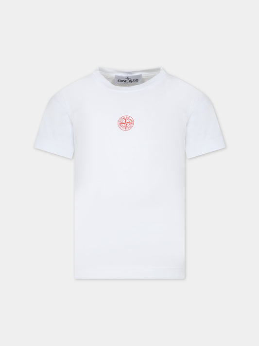 T-shirt bianca per bambino con logo,Stone Island Junior,801621071 V0001