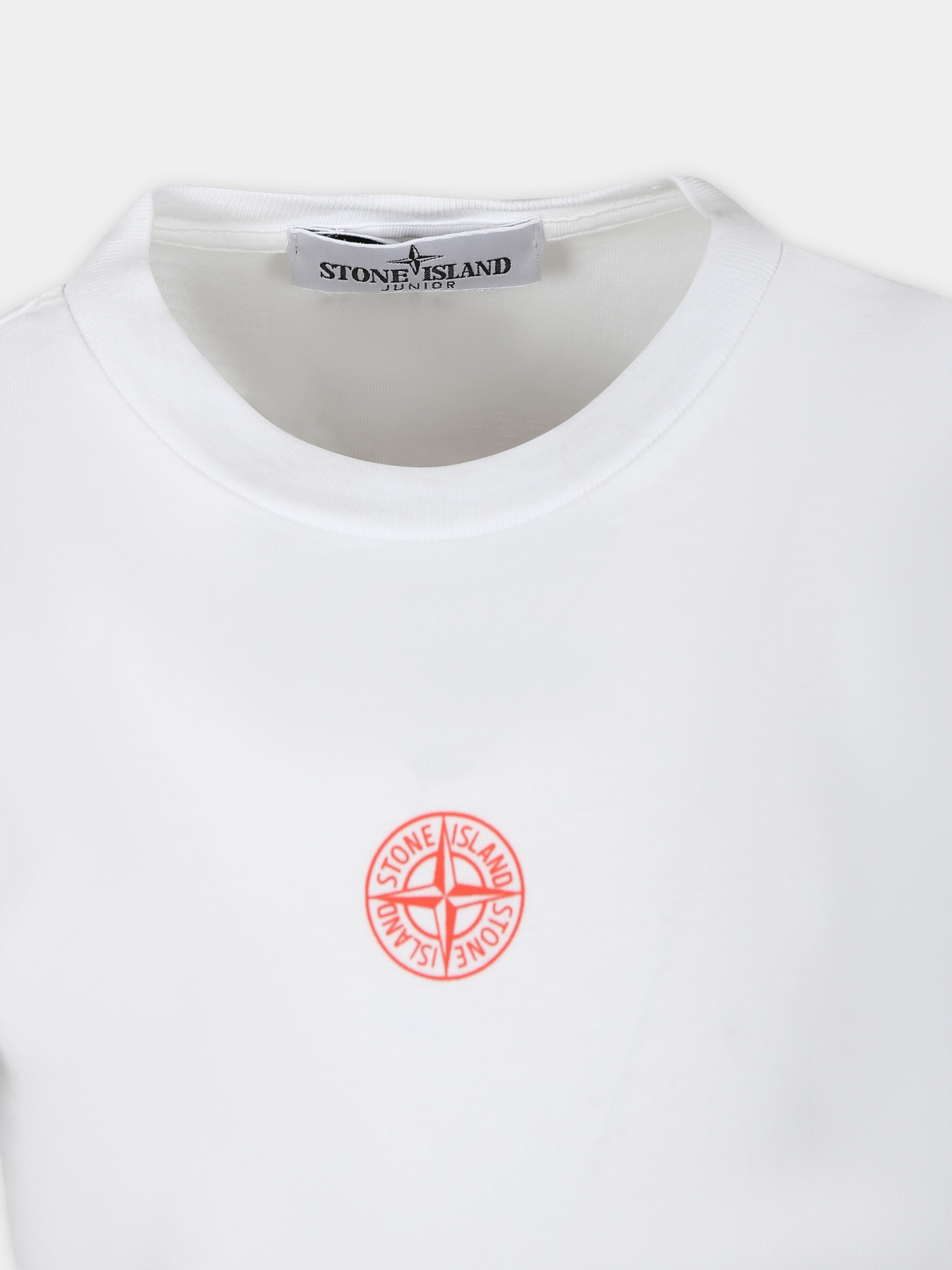 T-shirt bianca per bambino con logo,Stone Island Junior,801621071 V0001