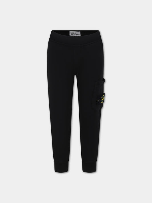 Pantaloni neri per bambino con logo iconico,Stone Island Junior,801661540 V0029