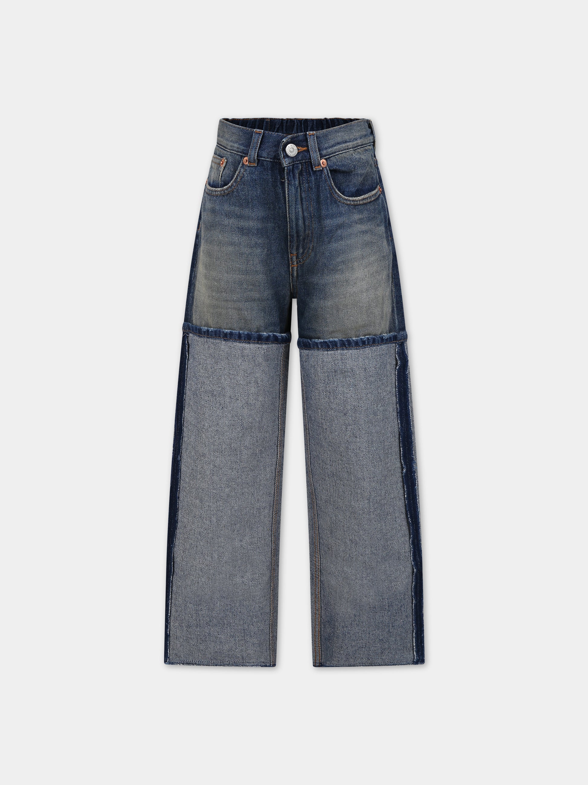 Jeans in denim per bambina con cuciture a contrasto,Mm6 Maison Margiela,M60519 MM02I MM6P114U M601